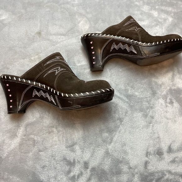 Sonora Western Heeled Mules Clogs Womens 8M Brown Suede Leather Slip On Shoes - Picture 7 of 11